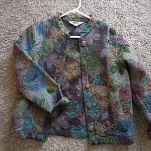Blast Floral Textured Button-Front Jacket in Multicolor